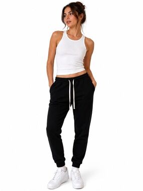 Monrow Black Drawstring Jogger Sweatpants Lounge Athleisure Pants Size M